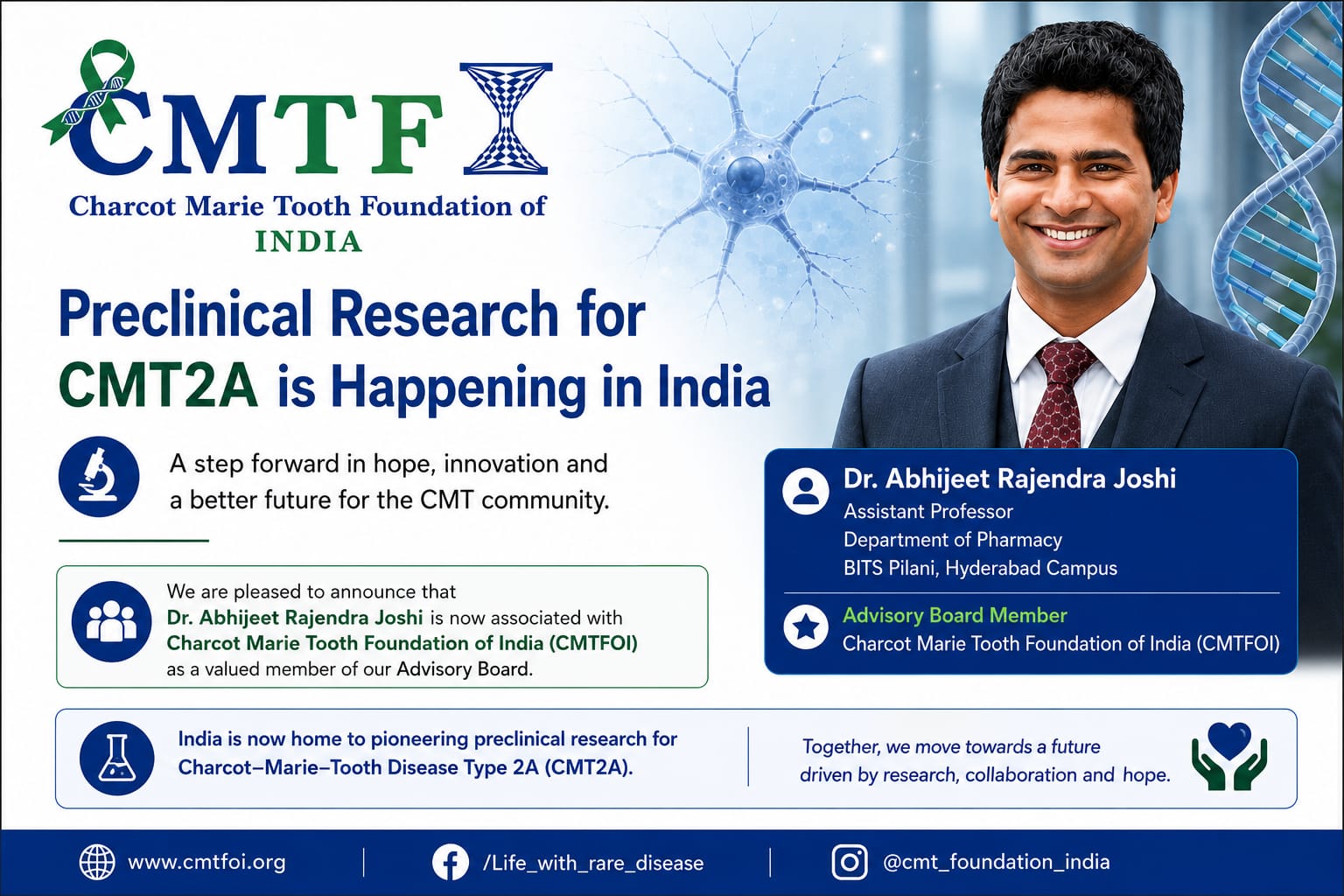 Dr. Abhijeet Rajendra Joshi Joins CMT Foundation of India Advisory Board: Advancing Hope for CMT Research in India